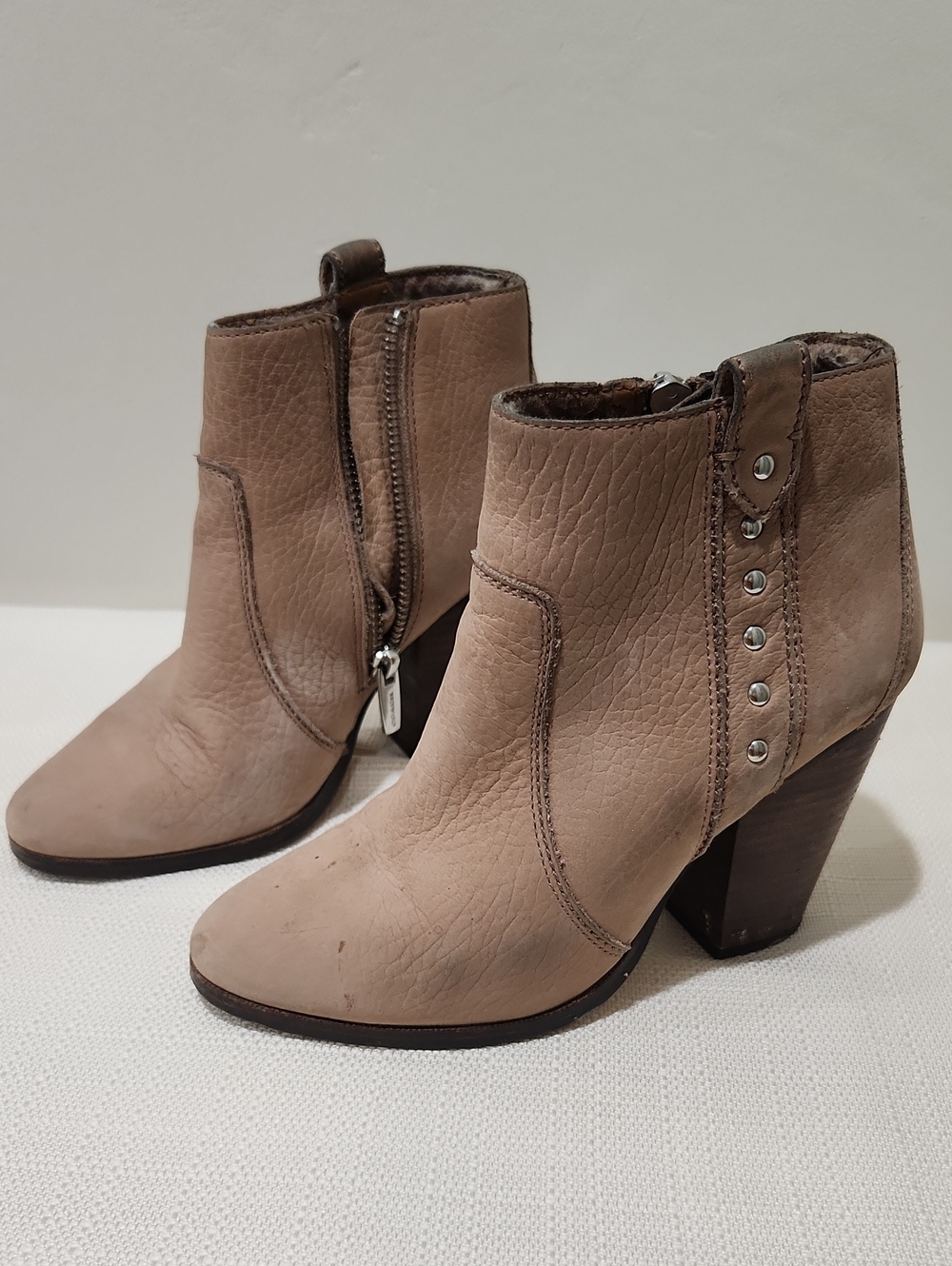 Women’s Taupe Ankle Boots with Stud Detail Haven Burnish Goat Leather